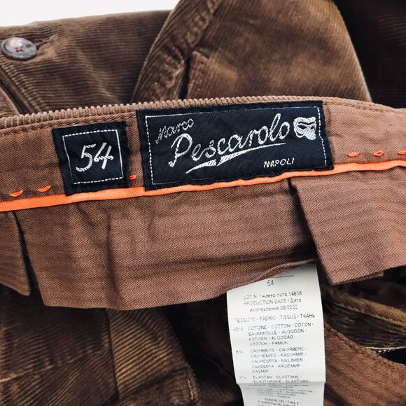 Pescarolo Corduroy Pants Slacks Mens 50 34 US Brown Cotton Straight Flat Front - Picture 5 of 10